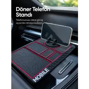 AsilTech Araç Konsol Organizeri Kaydırmaz Silikon Telefon Standlı Saklama Matı