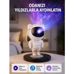 AsilTech Astronot Projeksiyon Lambası Bluetooth Müzikli ve Uzaktan Kumandalı