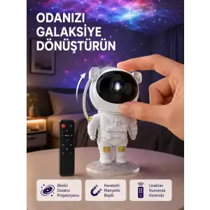 AsilTech Astronot Şekilli Galaxy Projeksiyon Lambası Nebula Efektli Dekoratif Lamba