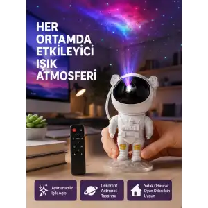 AsilTech Astronot Yıldız Projeksiyon Lambası 8 Efektli Uzaktan Kumandalı Gece Işığı