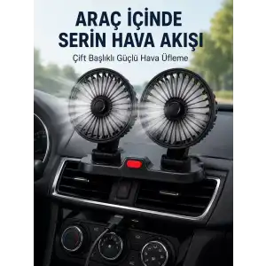 AsilTech Ayarlanabilir Çift Başlıklı Sessiz Araç İçi Vantilatör