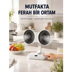 AsilTech Ayarlanabilir Çift Fan Başlıklı Şarjlı Masa Vantilatörü