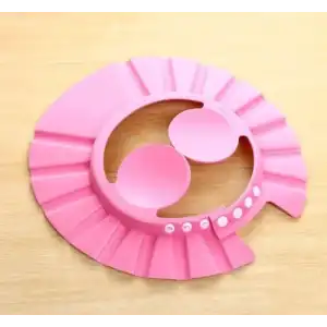 AsilTech Bebek Banyo Şapkası Düğmeli Kulaklıklı Pembe