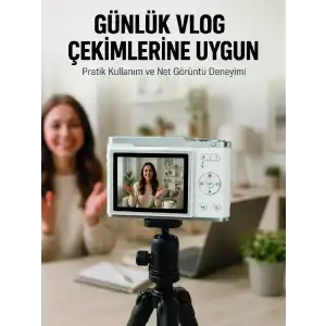 AsilTech Beyaz 4K Dijital Kamera 2.4 İnç HD Ekran ve LED Flaşlı