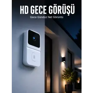 AsilTech Beyaz Akıllı Güvenlik Kapı Zili | Telefon Kontrollü Wi-Fi Görüntülü Kapı Zili