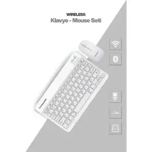 AsilTech Beyaz Kablosuz Klavye Ve Mouse Seti