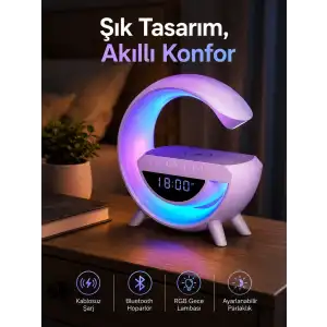 AsilTech Bluetooth Hoparlör 15W Kablosuz Hızlı Şarj LED Gece Lambası