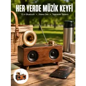 AsilTech Bluetooth Hoparlör Ahşap Klasik Retro Gramofon Bluetooth Müzik Kutusu