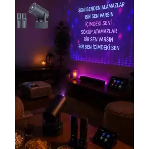 AsilTech Bluetooth Hoparlörlü Akıllı Projektör Kablosuz Karaoke Mikrofonlu