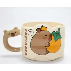 AsilTech Capybara Figürlü Yayvan Formlu Porselen Kupa Bardak