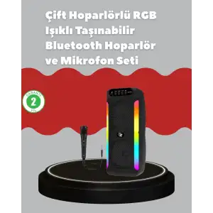 AsilTech Çift 4 inç Hoparlörlü RGB Işıklı Bluetooth Ses Sistemi