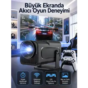 AsilTech Çift Kollu Game Box Projeksiyon Cihazı Kumandalı Android Tv Dahili Hoparlör