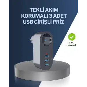 AsilTech Çocuk Korumalı Termal Priz – 3lü USB Şarj ve Akım Koruması