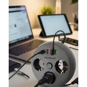 AsilTech Çoklu Priz Akım Koruma 3 Soket 3 USB Type C Hızlı Şarj 2m Uzatma Kablosu