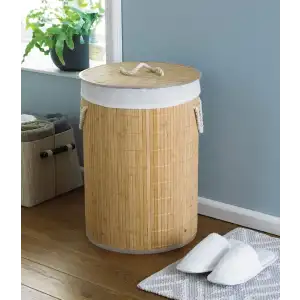 AsilTech DecoHandy Yuvarlak Bambu Kirli Sepeti