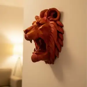 AsilTech Dekoratif Asılabilir Aslan Başı 3D Duvar Heykeli Gold Red 20x21 cm