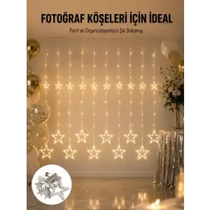 AsilTech Dekoratif Yıldız Peri Led Perde 3x3 Metre Ortam Işığı Yeni Nesil