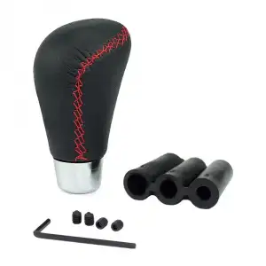 AsilTech Dikişli Deri Vites Topuzu Oval Siyah Kırmızı