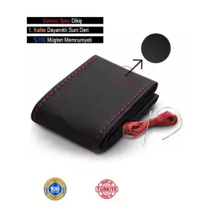 AsilTech Direksiyon Kılıfı Deri Dikme Evalı Model Siyah Kırmızı 38-40 cm