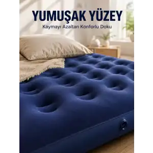 AsilTech Dış Mekan Şişme Yatak Çift Kişilik Flokeli Yüzey Konforlu Kullanım