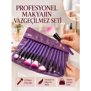 AsilTech Doğal Görünüm Sağlayan Yumuşak Kıllı 12 Parça Makyaj Fırça Seti Günlük ve Profesyonel Kullanıma Uygun