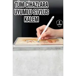 AsilTech Dokunmatik Kalem Beyaz Şarjlı Yedek Uçlu Android ve İOS Uyumlu