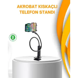 AsilTech Esnek Gövdeli Mandallı Masaüstü Telefon Tutucu