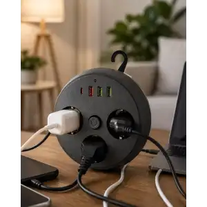 AsilTech Ev Ofis İçin Çoklu Priz 3 Priz 3 USB Type C Güvenli Enerji Yönetimi