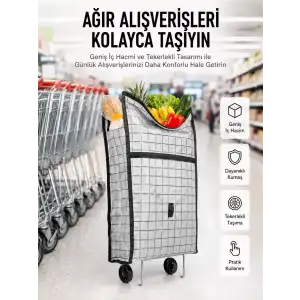 AsilTech Geniş Hacimli Tekerlekli Pazar Çantası Dayanıklı ve Ergonomik