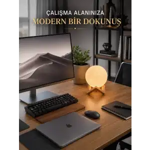 AsilTech Gerçekçi Ay Dokulu Dekoratif Gece Lambası USB Şarjlı Ay Işığı