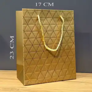AsilTech Gold Geometrik Desenli Orta Boy Karton Hediye Çantası