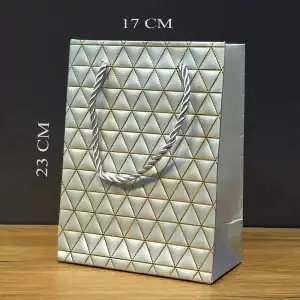 AsilTech Gümüş Geometrik Desenli Orta Boy Karton Hediye Çantası