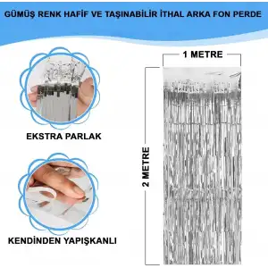 AsilTech Gümüş Metalize Saçaklı Fon Perde
