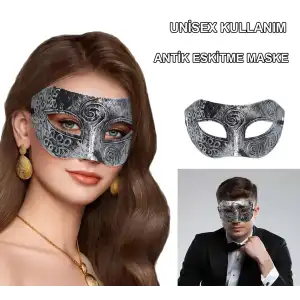 AsilTech Gümüş Renk Antik Tarz Balo Maskesi
