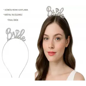 AsilTech Gümüş Renkli Taşlı “Bride” Gelin Tacı