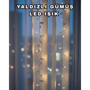 AsilTech Gümüş Yaprak Tasarımlı LED Işık Pilli Ev ve Vitrin Dekoru