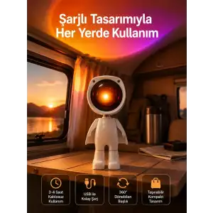 AsilTech Gün Batımı Projektör Lamba Astronot Görünümlü Dekoratif Masa Lambası