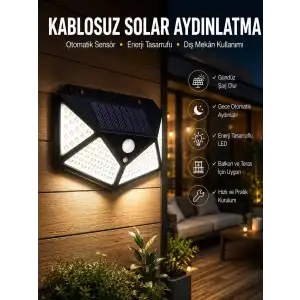 AsilTech Güneş Enerjili Bahçe Aydınlatma Lambası Solar 100 Led Lamba