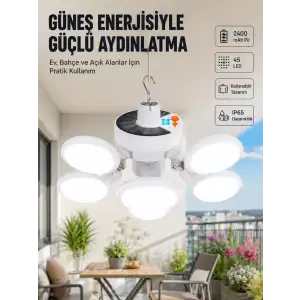 AsilTech Güneş Enerjili Katlanabilir 5 Kanatlı Solar Bahçe Lambası