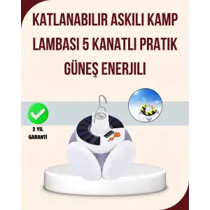 AsilTech Güneş Enerjili USB Şarj Edilebilir 5 Modlu Katlanabilir LED Kamp Işığı
