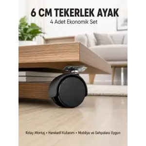 AsilTech Halı ve Beton Uyumlu Kilitsiz Mobilya Tekerleği 4’lü