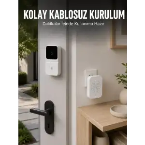 AsilTech HD Kameralı Beyaz Görüntülü Kapı Zili Çift Yönlü Sesli Wi-Fi Akıllı Kapı Zili