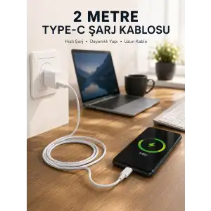 AsilTech Hızlı Şarj Destekli 2 Metre Type-C Kablo