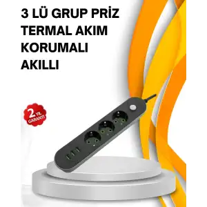 AsilTech Hızlı Şarj Özellikli 3 USB Girişli Üçlü Priz
