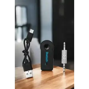 AsilTech Kablosuz Bluetooth Aux Araç Kiti Siyah Hafıza Kartlı