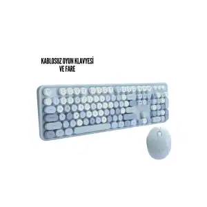 AsilTech Kablosuz Klavye Mouse Seti mavi
