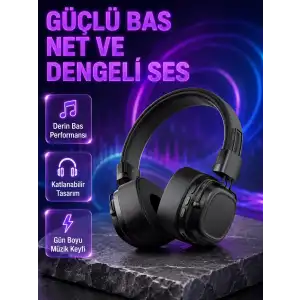 AsilTech Kablosuz Kulak Üstü Bluetooth Kulaklık Güçlü Bas ve Katlanabilir Tasarım