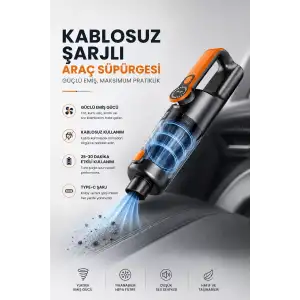 AsilTech Kablosuz Şarjlı Araç ve Ev Tipi El Süpürgesi