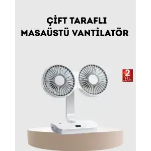 AsilTech Kablosuz USB Şarjlı 720° Döner Masaüstü Fan – Çift Taraflı Serinlik ve Gece Lambası