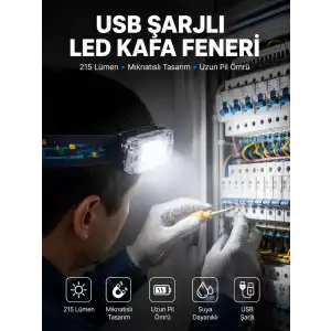 AsilTech Kafa Lambası Led Fener Pratik Taşınabilir Ayarlanabilir USB Şarjlı